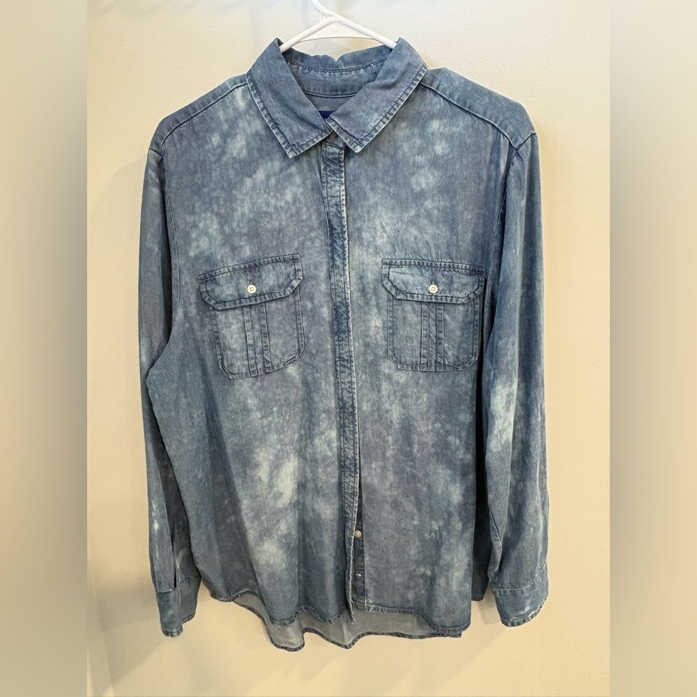 Up Cycled Tree Of Life Blue Denim Shirt - Picture 9 of 14